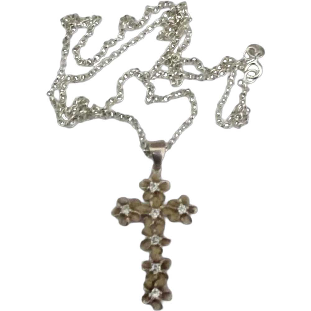 Lovely Sterling Gold Wash Plumeria Blossom Cross … - image 1