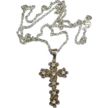 Lovely Sterling Gold Wash Plumeria Blossom Cross … - image 1