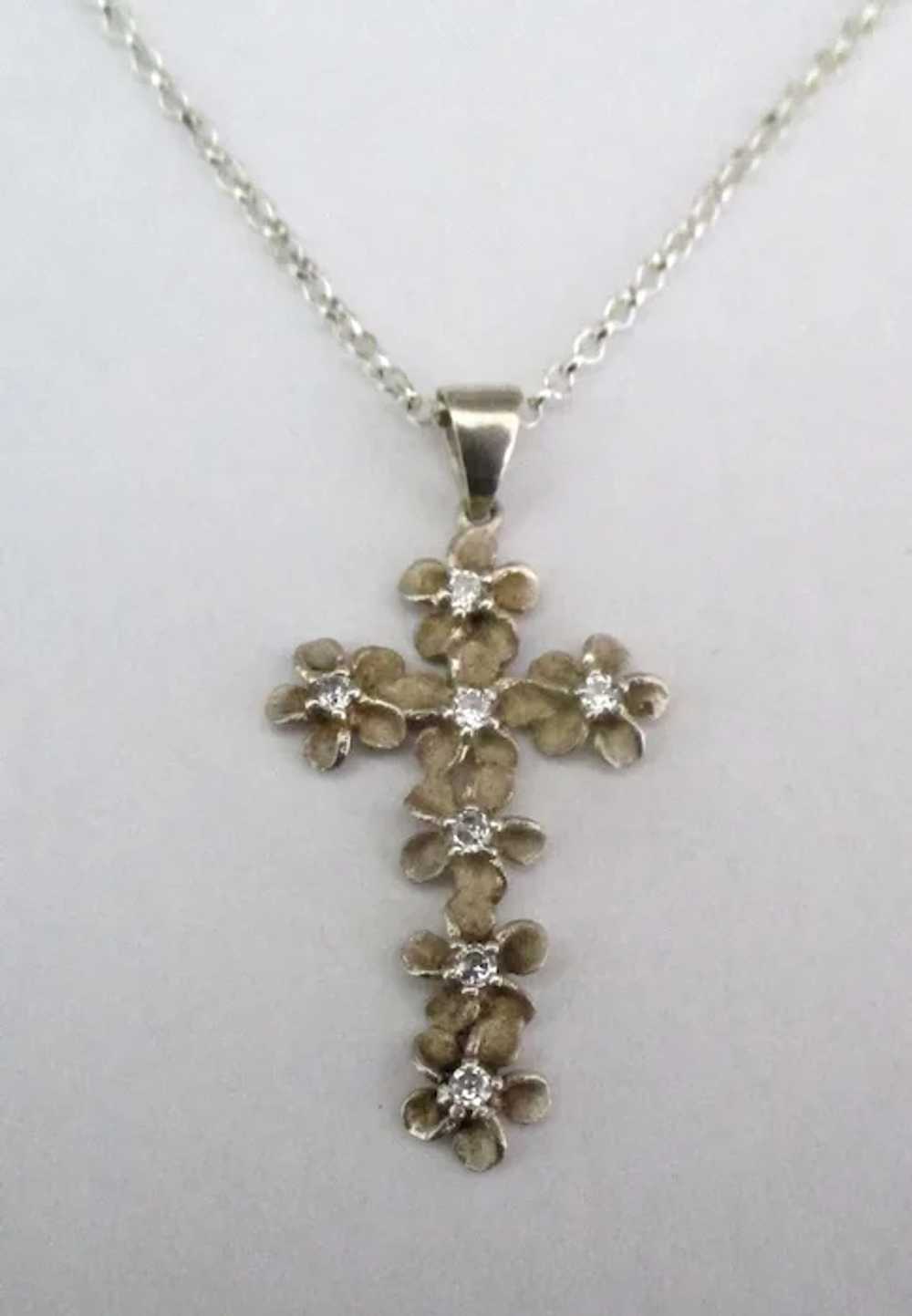 Lovely Sterling Gold Wash Plumeria Blossom Cross … - image 2