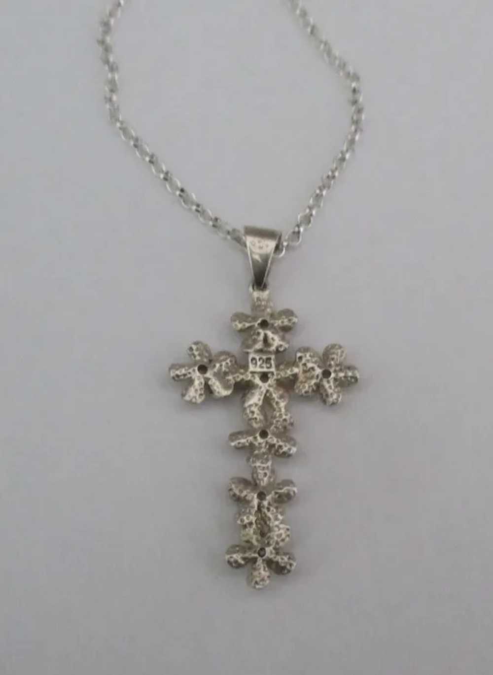 Lovely Sterling Gold Wash Plumeria Blossom Cross … - image 3