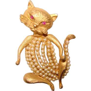 Awesome KRAMER Signed CAT Vintage Brooch - Figural