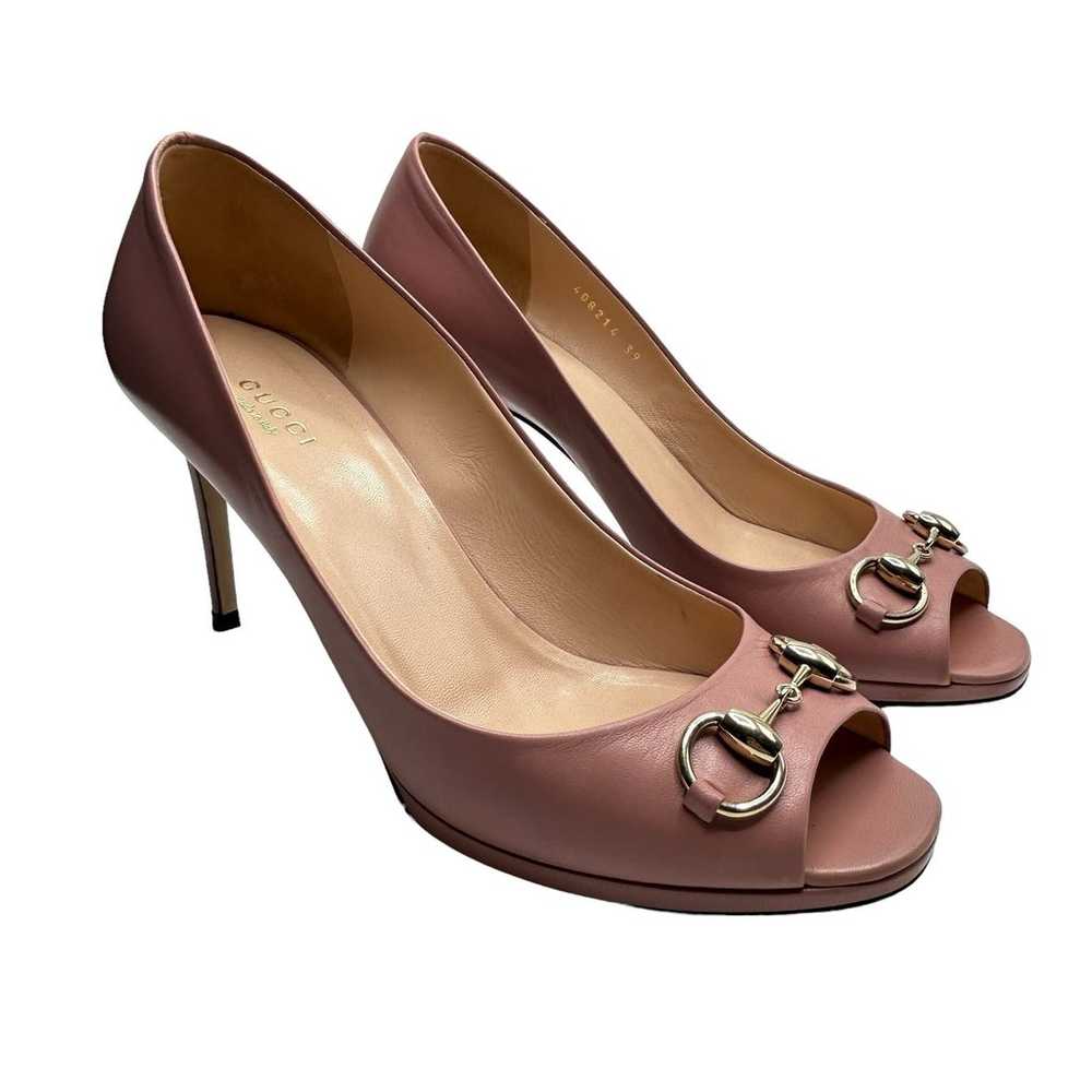 Gucci Horsebit Peep Toe Heels Pumps Size 39 Pink … - image 1