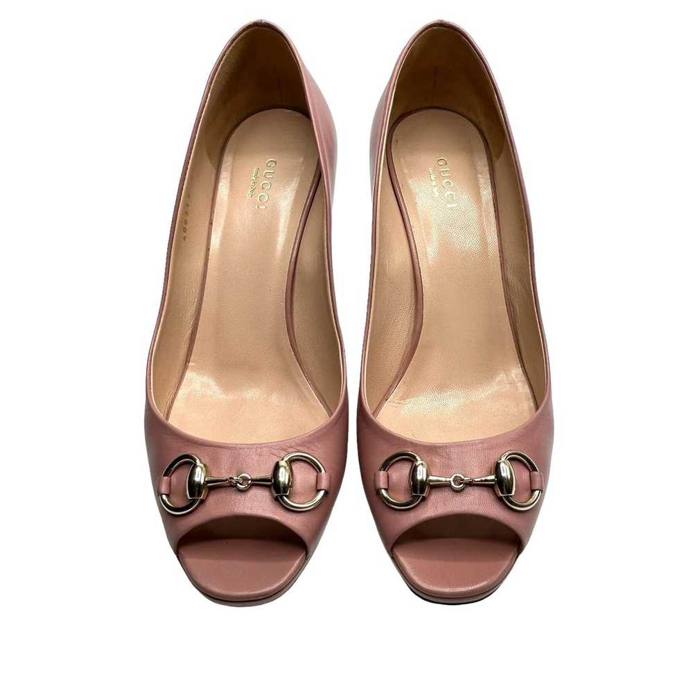 Gucci Horsebit Peep Toe Heels Pumps Size 39 Pink … - image 4