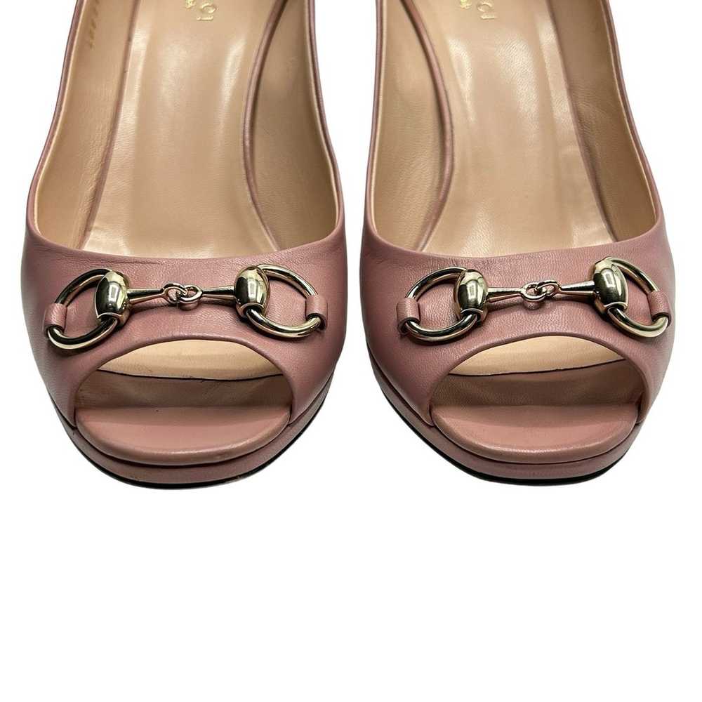 Gucci Horsebit Peep Toe Heels Pumps Size 39 Pink … - image 5