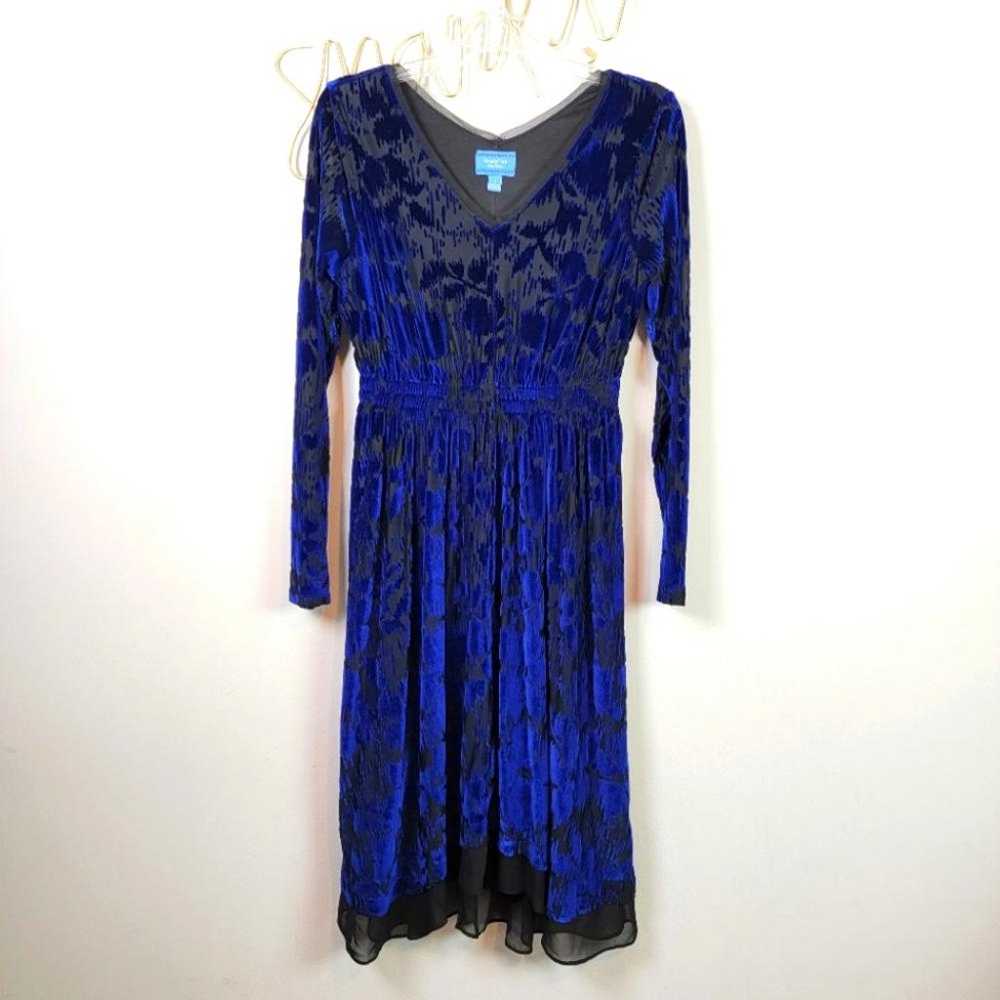 Simply Vera Wang Blue Velvet & Black Long Sleeve … - image 1