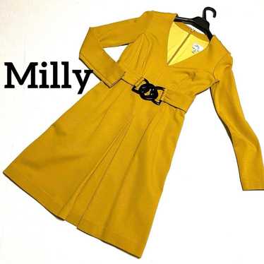 Milly mustard yellow knee-length long-sleeve dress