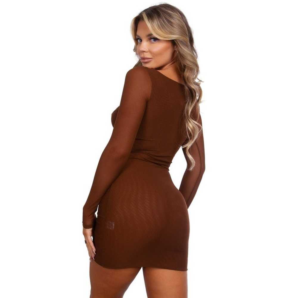 Tic Toc Brown Long Sleeve Sheer Mesh Bodycon Mini… - image 2