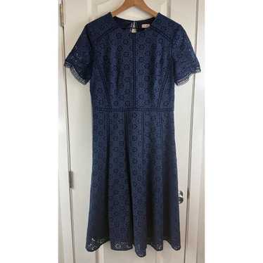 Cremieux Women's Navy Blue Eyelet Midi Dress Short