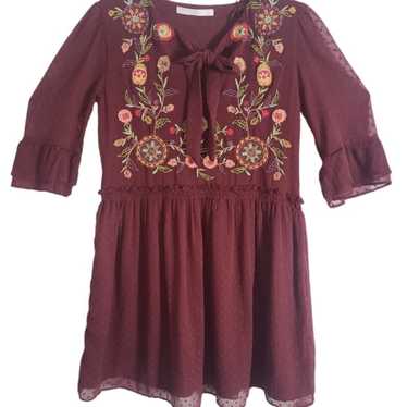 Zara Trafaluc Womens Maroon Floral Embroidered Chi