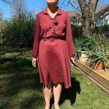 Vtg 70s polyester maroon shirtwaist dress