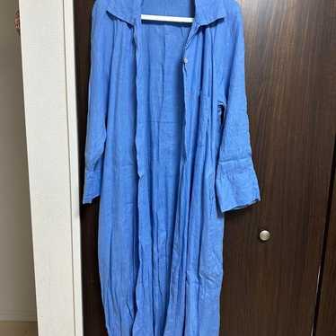 Blue Long-Sleeve Button-Up Long Dress ZARA