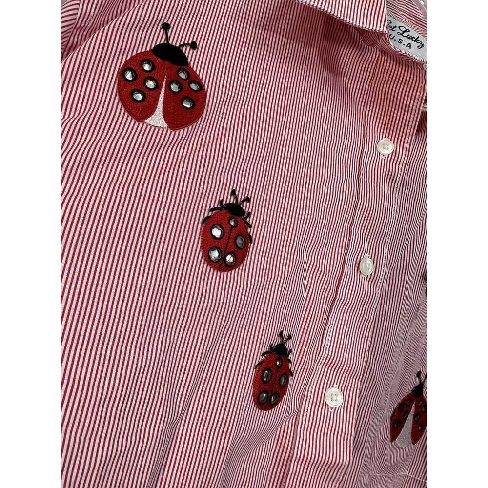 Get Lucky Women’s Large Red Striped Lady Bug Blou… - image 4