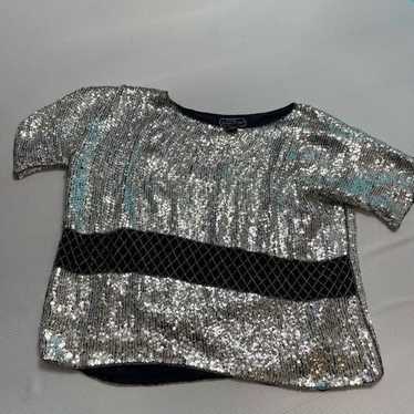 Jean For Joseph Le Bon Pure Silk Silver Sequin Vi… - image 1