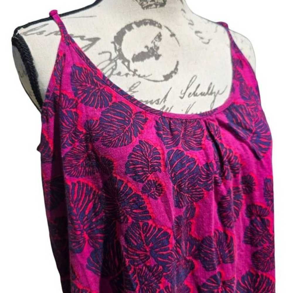 Loft Linen Blend Dress Fuchsia Leaf Print Ruffle … - image 2