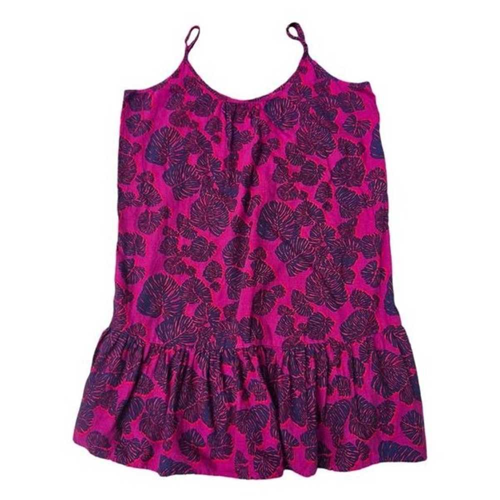 Loft Linen Blend Dress Fuchsia Leaf Print Ruffle … - image 4