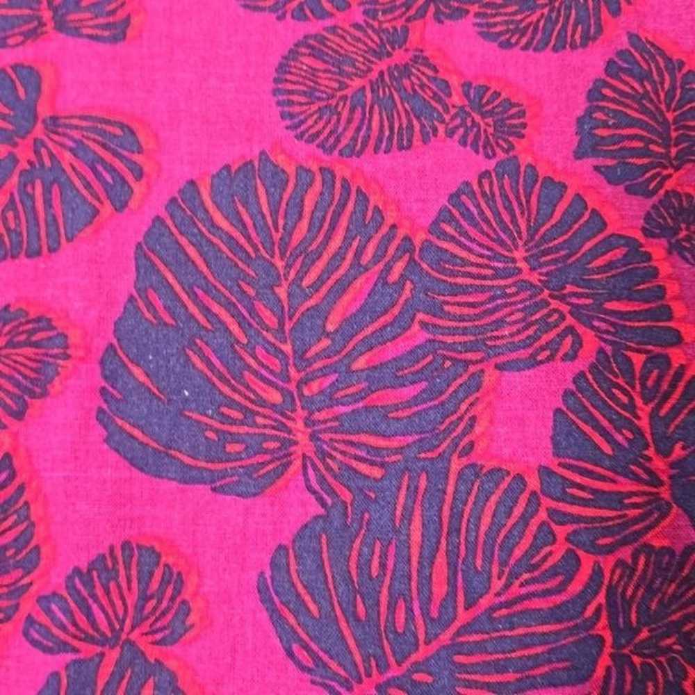 Loft Linen Blend Dress Fuchsia Leaf Print Ruffle … - image 6