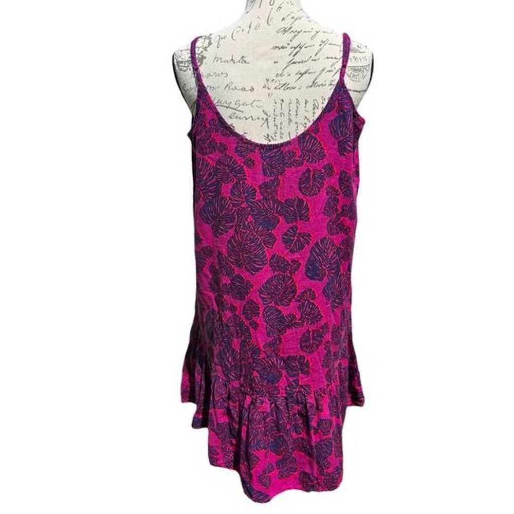 Loft Linen Blend Dress Fuchsia Leaf Print Ruffle … - image 9