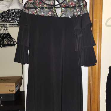 Lace top black dress with flower embroidery