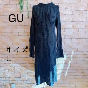 GU☆ Rib Knit Long Dress L High Neck Beautiful Silh