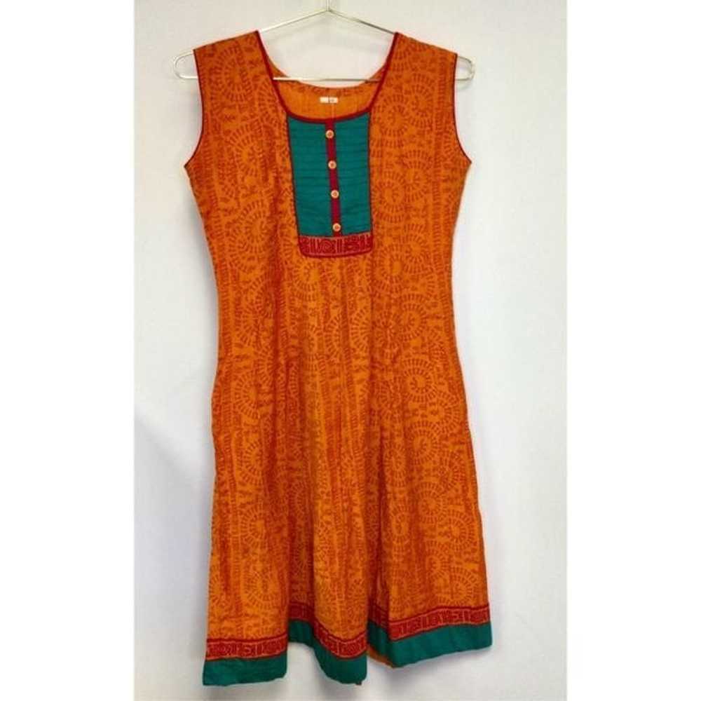 Vintage Indian Womens Orange Kurti Teal Red Accen… - image 1