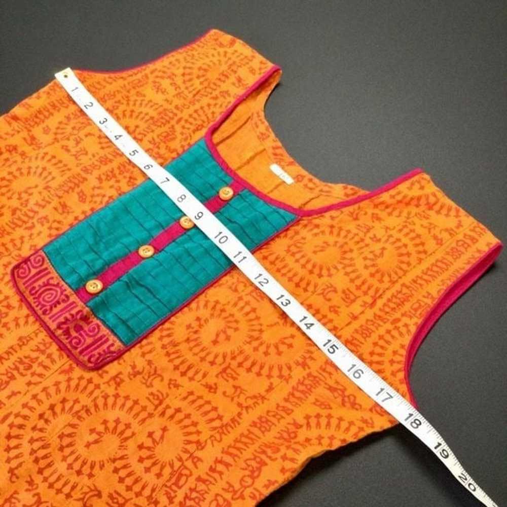 Vintage Indian Womens Orange Kurti Teal Red Accen… - image 3