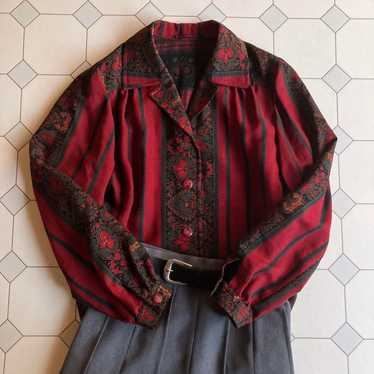 Used retro red patterned blouse shirt vintage.