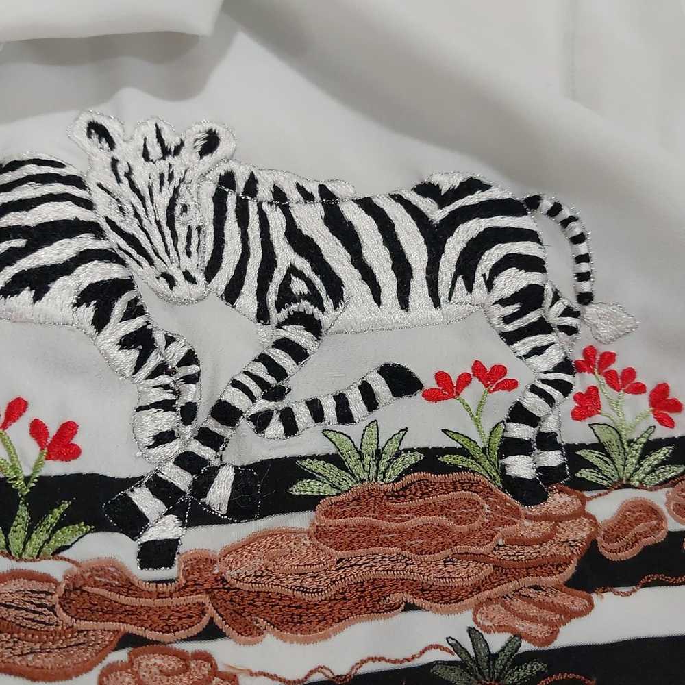 White Vintage Blouse with Embroidered Zebras Medi… - image 5