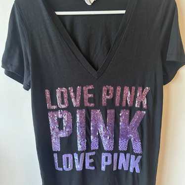 VS Pink Black Purple Sequin Bling Top L