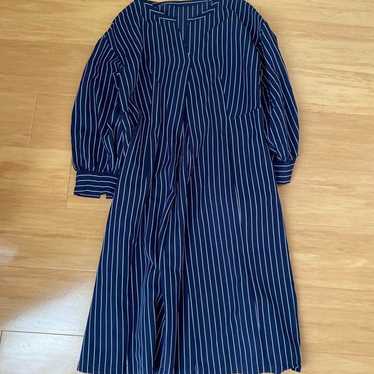 Navy Striped Long Dress Long Sleeve