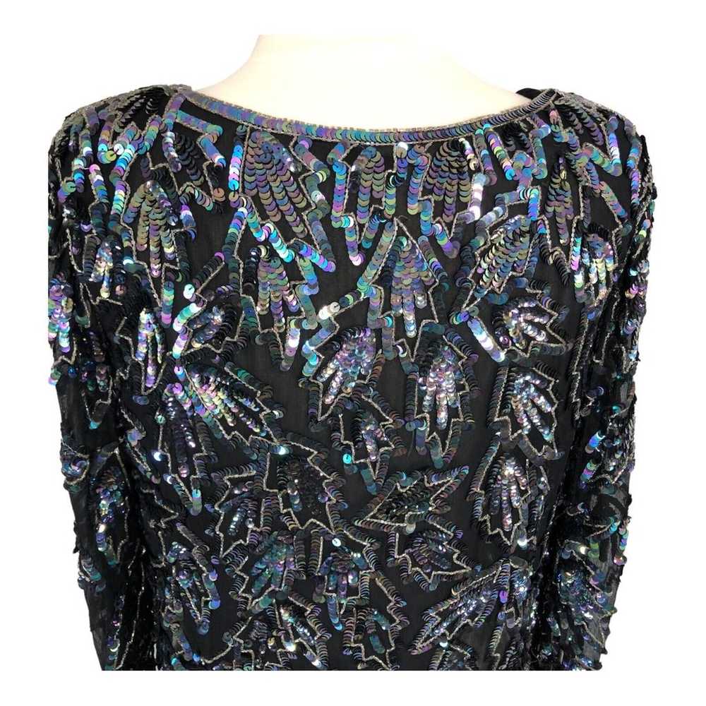 Maharaj Evening Sequin Silk Blouse V Neck Size Me… - image 10