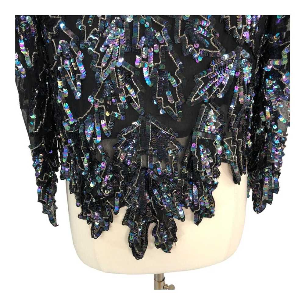 Maharaj Evening Sequin Silk Blouse V Neck Size Me… - image 11