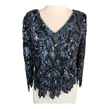 Maharaj Evening Sequin Silk Blouse V Neck Size Me… - image 1