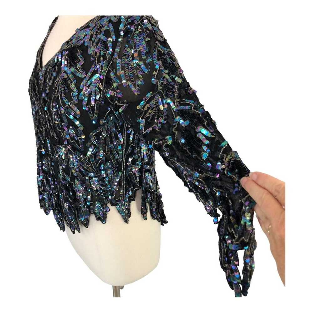 Maharaj Evening Sequin Silk Blouse V Neck Size Me… - image 3