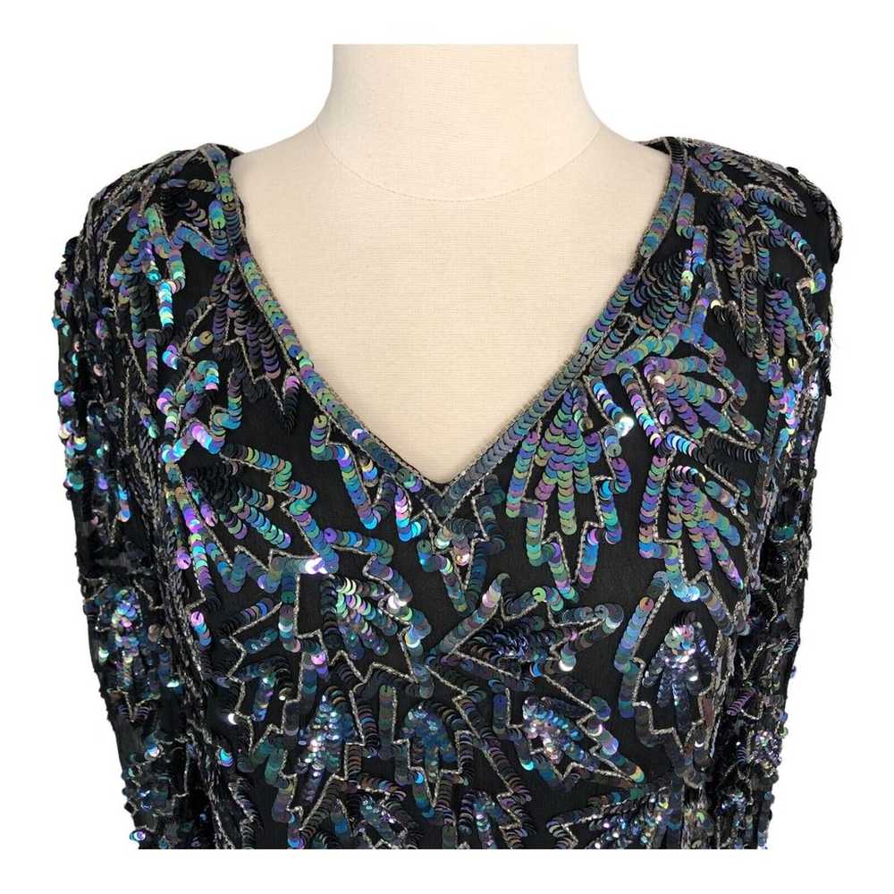 Maharaj Evening Sequin Silk Blouse V Neck Size Me… - image 5