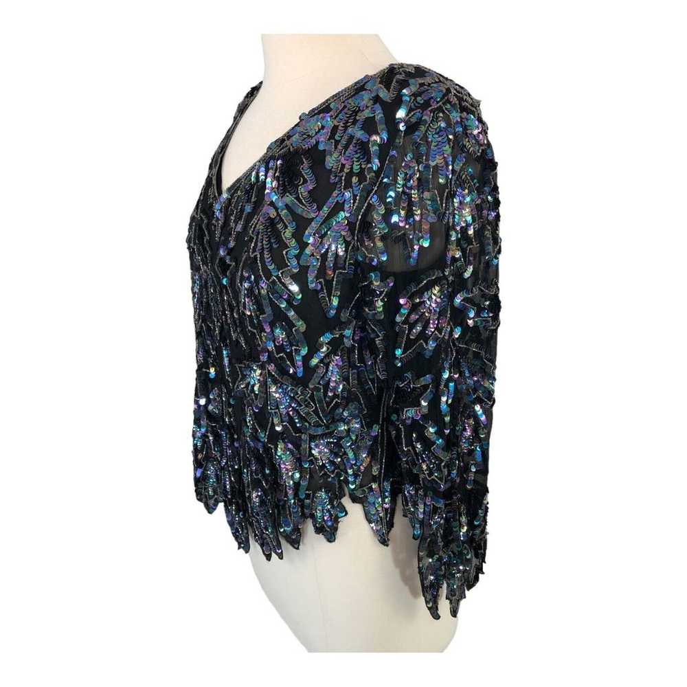 Maharaj Evening Sequin Silk Blouse V Neck Size Me… - image 7