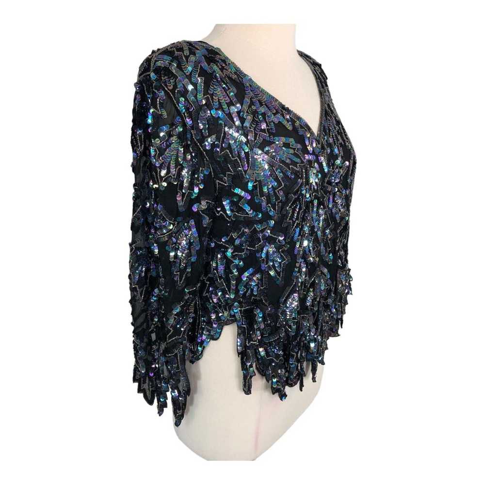 Maharaj Evening Sequin Silk Blouse V Neck Size Me… - image 9