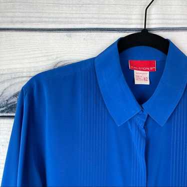 Vintage Halston III Tuxedo Blouse Blue Womens Size