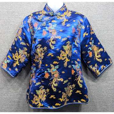 Vintage Laogudai Top - Blue/Gold Dragons and Peaco