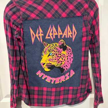 DEF LEPPARD tshirt Upcycled flannel shirt M