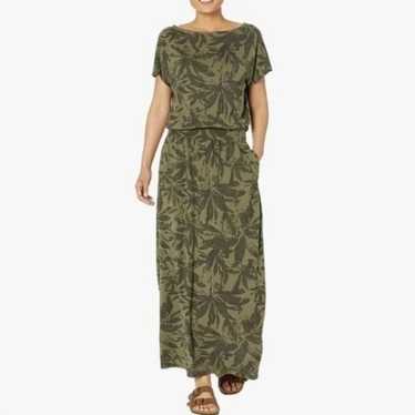 Prana Cozyup Skyland Maxi Dress Green Leaf Print S