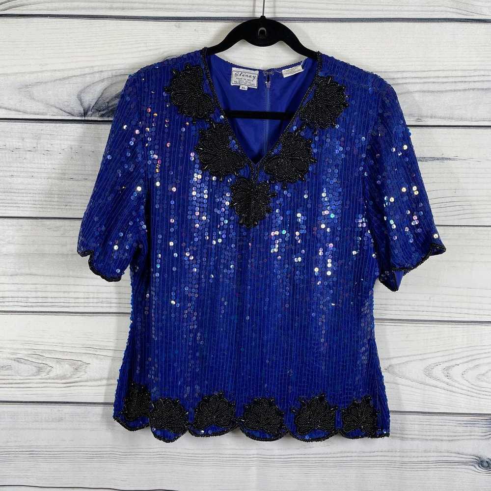 Stenay Vintage Sequined Blue Black Beaded  Short … - image 12