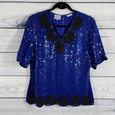 Stenay Vintage Sequined Blue Black Beaded  Short … - image 1