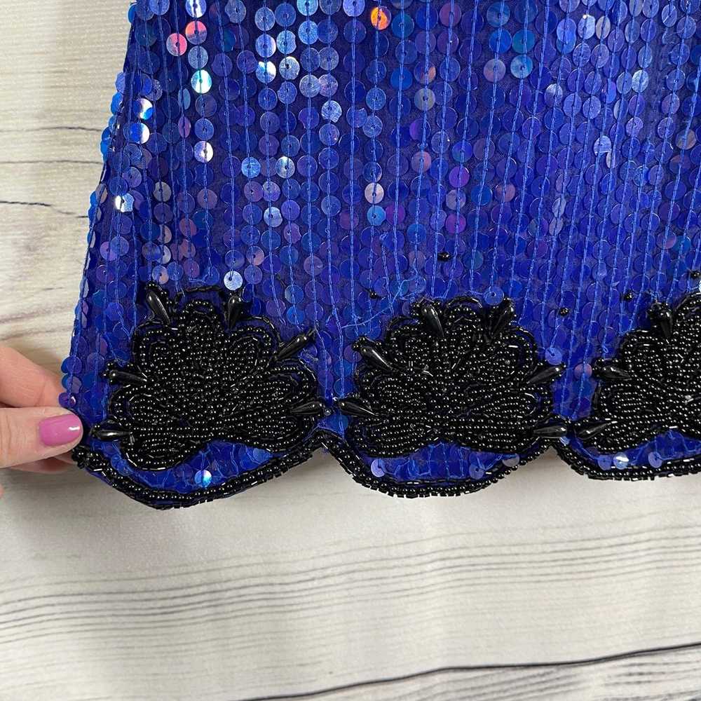 Stenay Vintage Sequined Blue Black Beaded  Short … - image 2