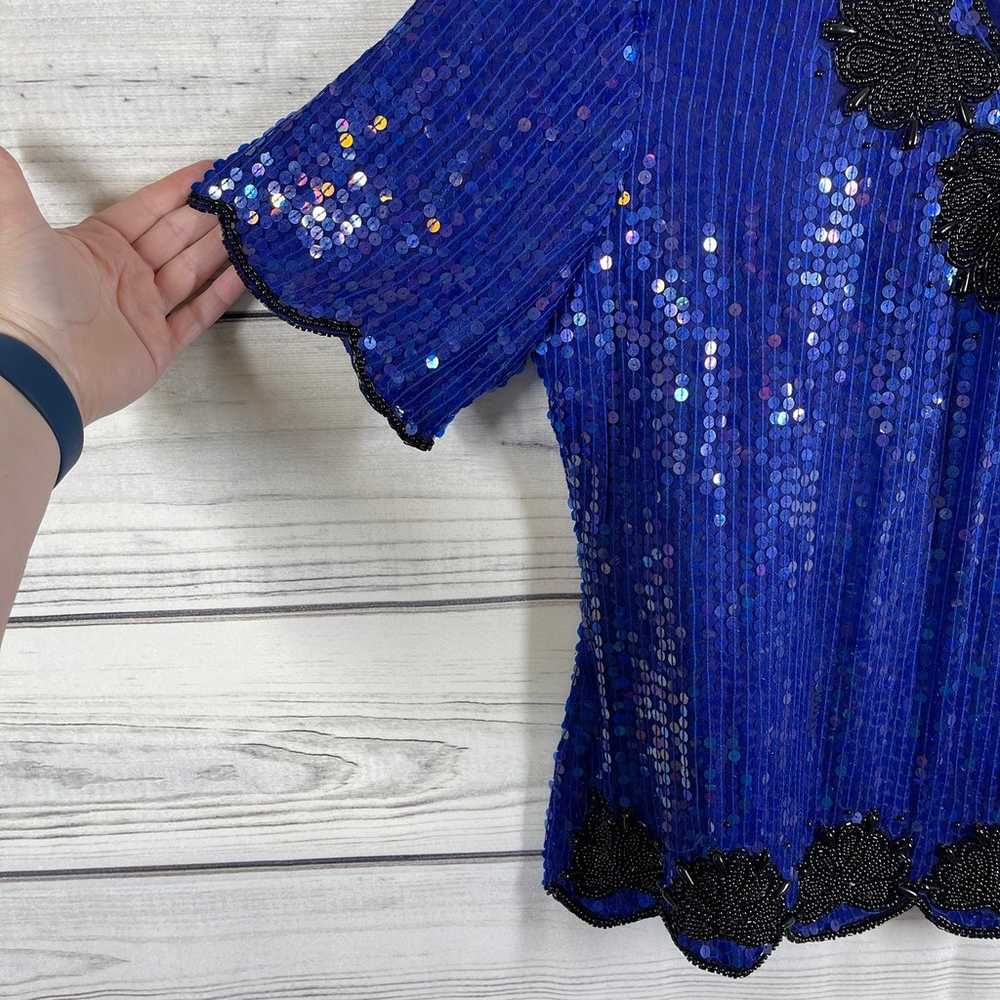 Stenay Vintage Sequined Blue Black Beaded  Short … - image 6