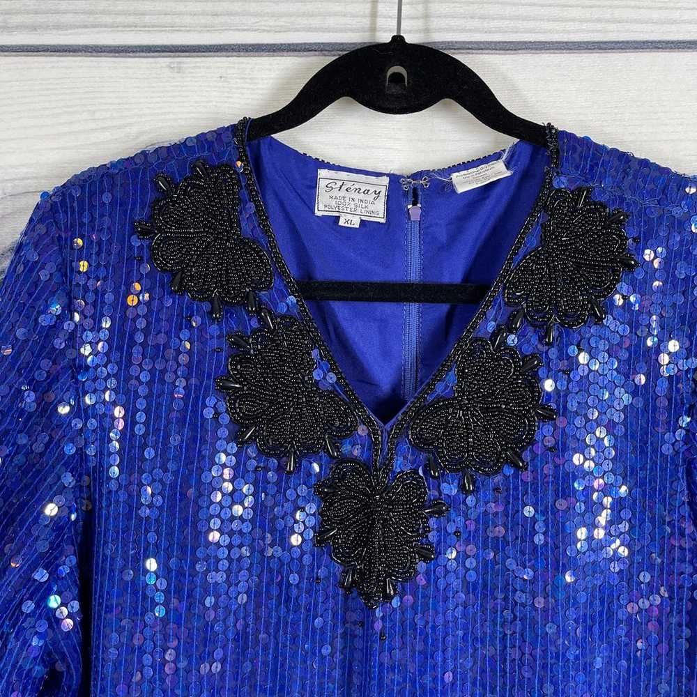 Stenay Vintage Sequined Blue Black Beaded  Short … - image 7