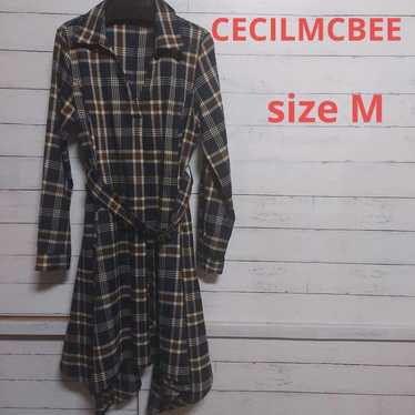 CECIL McBEE Navy Checkered Long Sleeve Dress