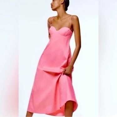 Zara Pink Midi Spaghetti Strap Cotton Poplin Dress