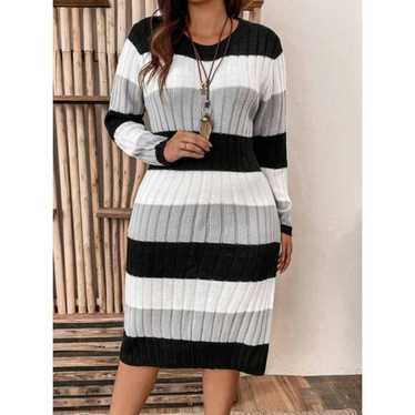 shein curve 0XL White black and grey stripe long d