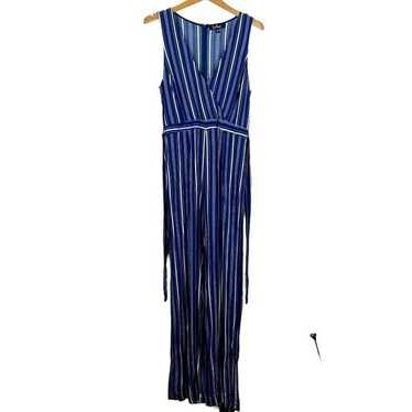 Lulus Jumpsuit XL Blue White Stripe Wide Leg Sleev