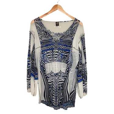 Jean Paul Gaultier Tattoo Print Mesh Tunic Blouse… - image 1